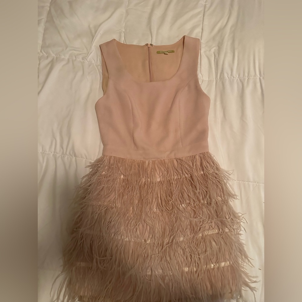 Gianni Bini Light pink formal dress with feathers on the bottom